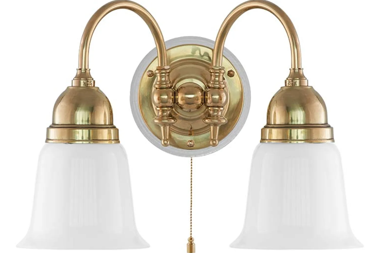 Vägglampa - Stackelberg mässing, opalvit klocka