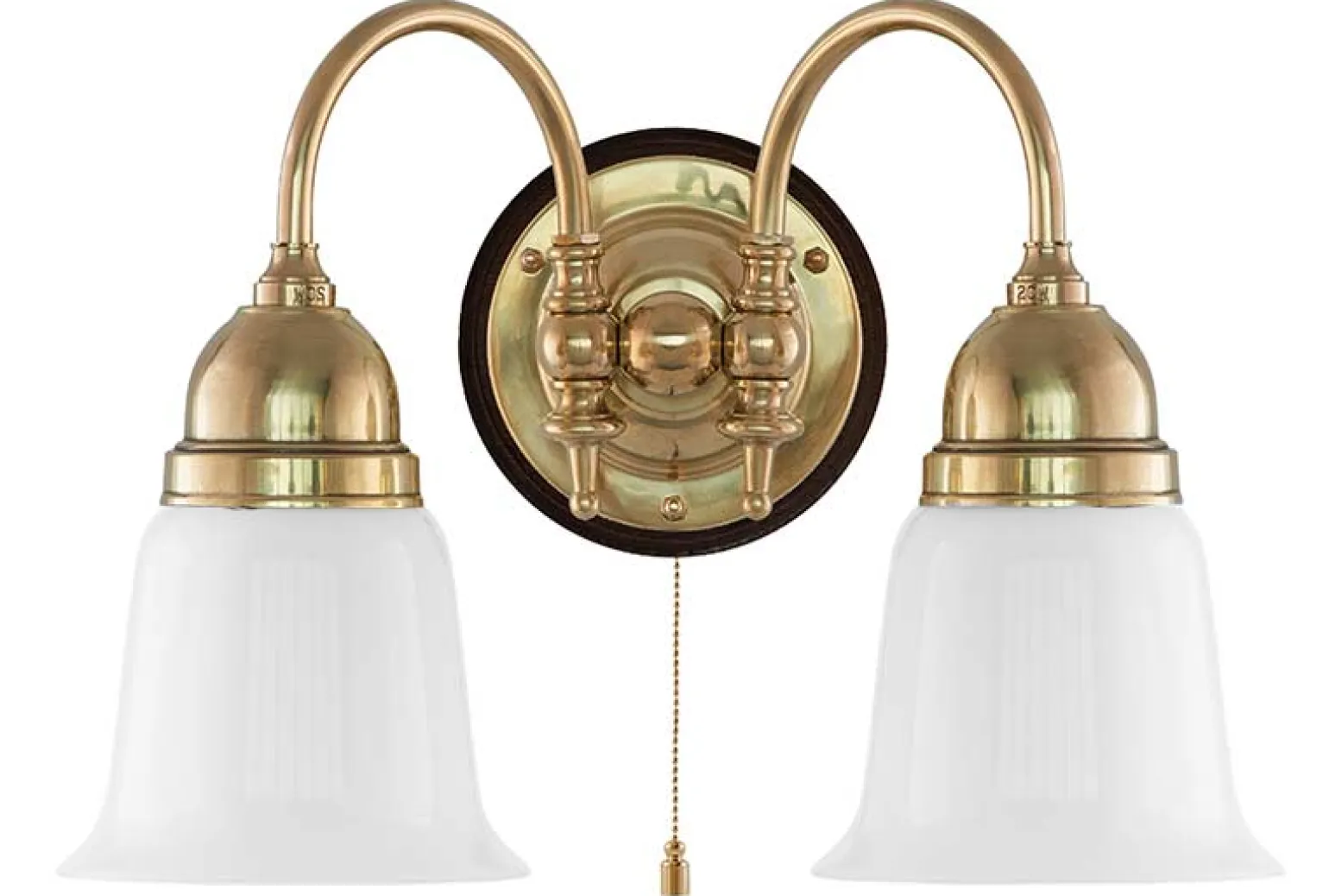 Vägglampa - Stackelberg mässing, opalvit klocka