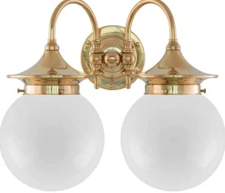 Vägglampa - Tigerstedt mässing, opalvita klot