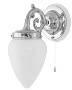 Vägglampa - Topelius nickel, opalvit droppe