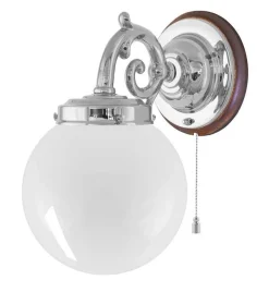 Vägglampa - Topelius nickel, opalvit klot