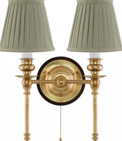 Vägglampa - Wivallius mässing, olivgrön tygskärm