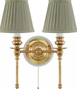 Vägglampa - Wivallius mässing, olivgrön tygskärm
