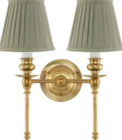 Vägglampa - Wivallius mässing, olivgrön tygskärm