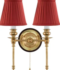 Vägglampa - Wivallius mässing, röd tygskärm