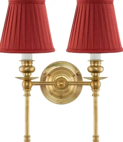 Vägglampa - Wivallius mässing, röd tygskärm