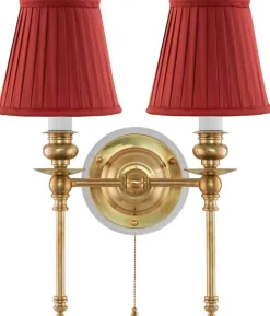 Vägglampa - Wivallius mässing, röd tygskärm