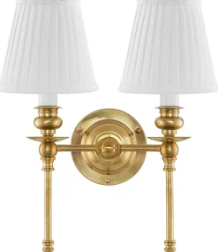 Vägglampa - Wivallius mässing, vit tygskärm