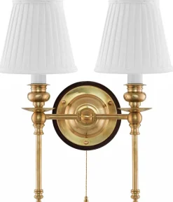Vägglampa - Wivallius mässing, vit tygskärm