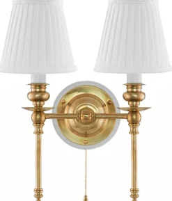 Vägglampa - Wivallius mässing, vit tygskärm