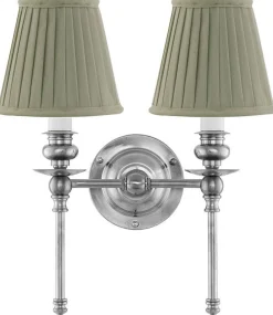 Vägglampa - Wivallius nickel, olivgrön tygskärm
