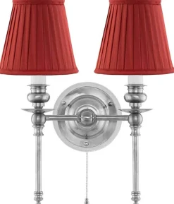 Vägglampa - Wivallius nickel, röd tygskärm
