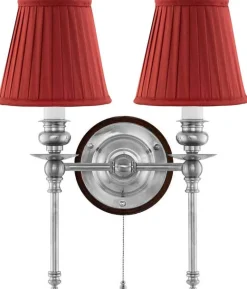 Vägglampa - Wivallius nickel, röd tygskärm