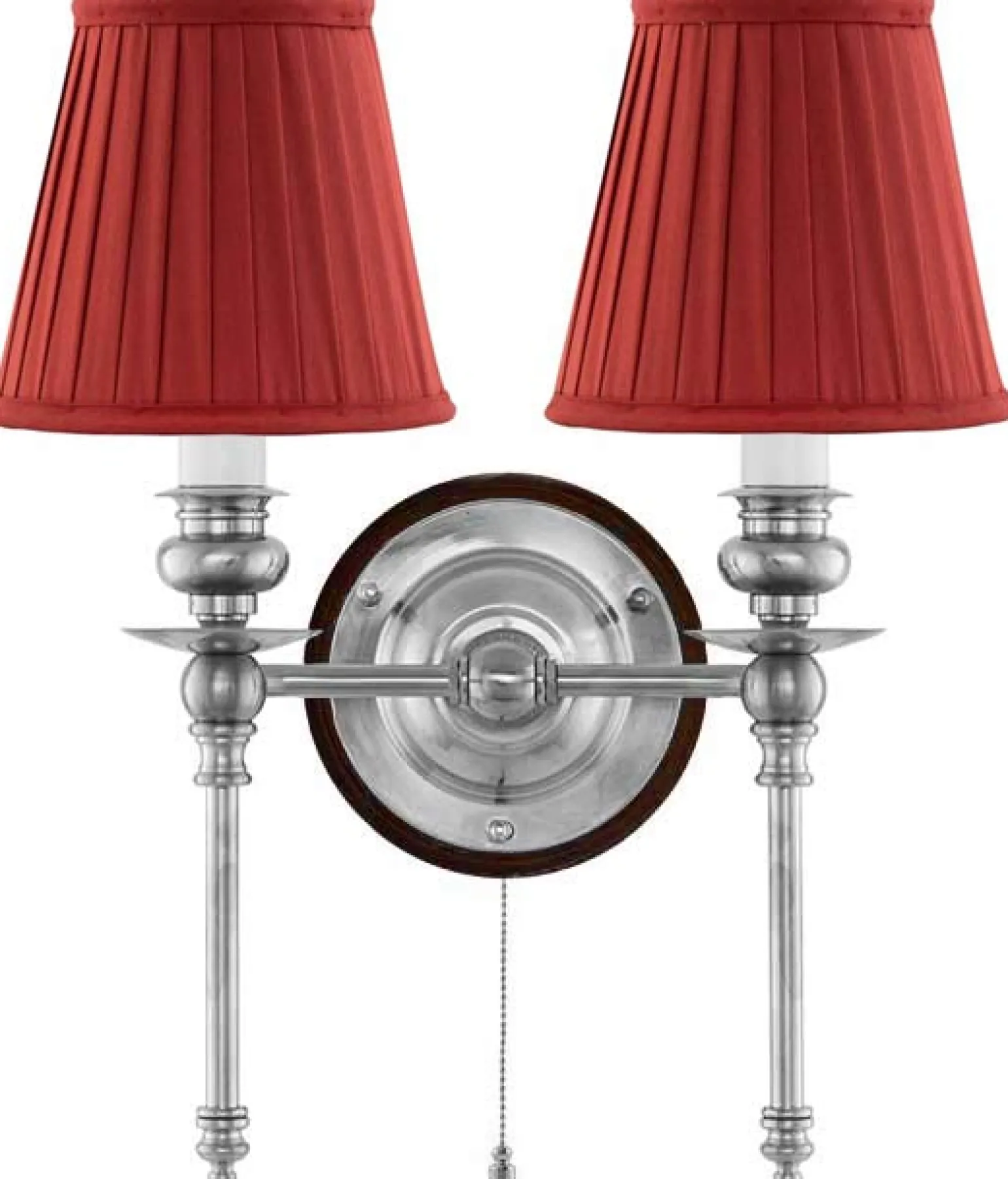 Vägglampa - Wivallius nickel, röd tygskärm
