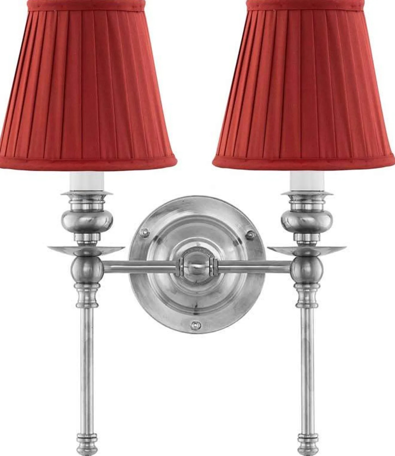 Vägglampa - Wivallius nickel, röd tygskärm