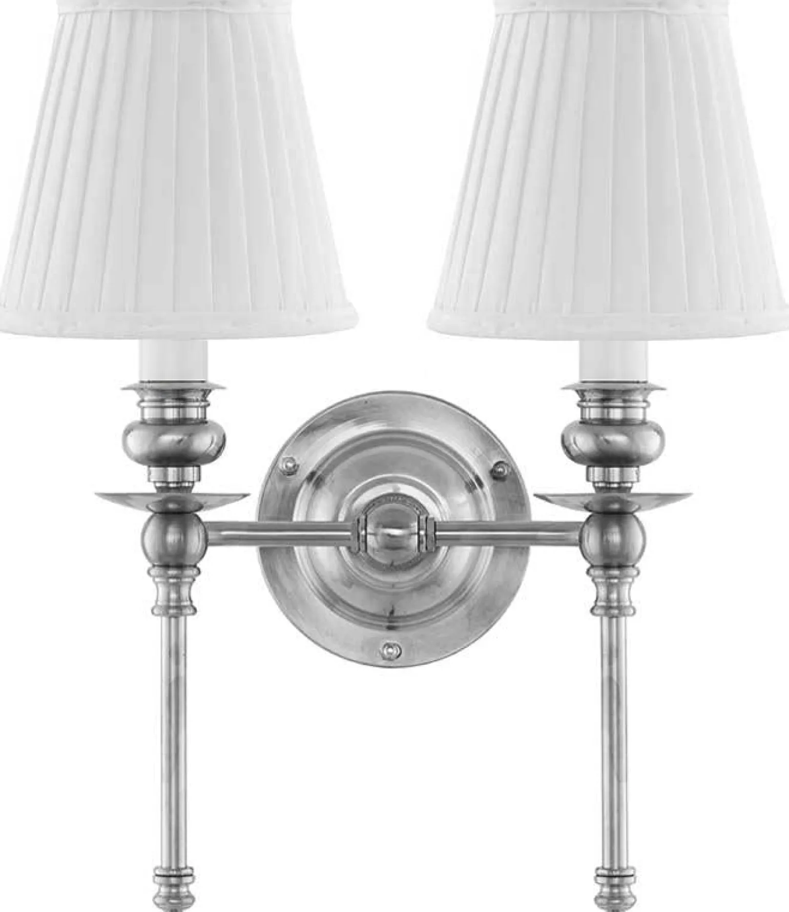 Vägglampa - Wivallius nickel, vit tygskärm