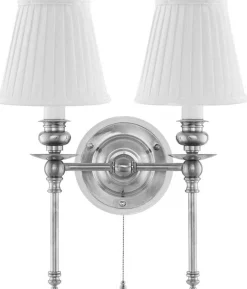 Vägglampa - Wivallius nickel, vit tygskärm