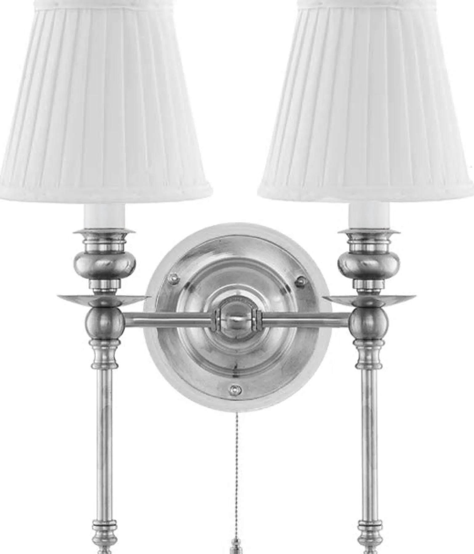 Vägglampa - Wivallius nickel, vit tygskärm