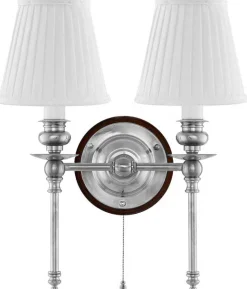 Vägglampa - Wivallius nickel, vit tygskärm