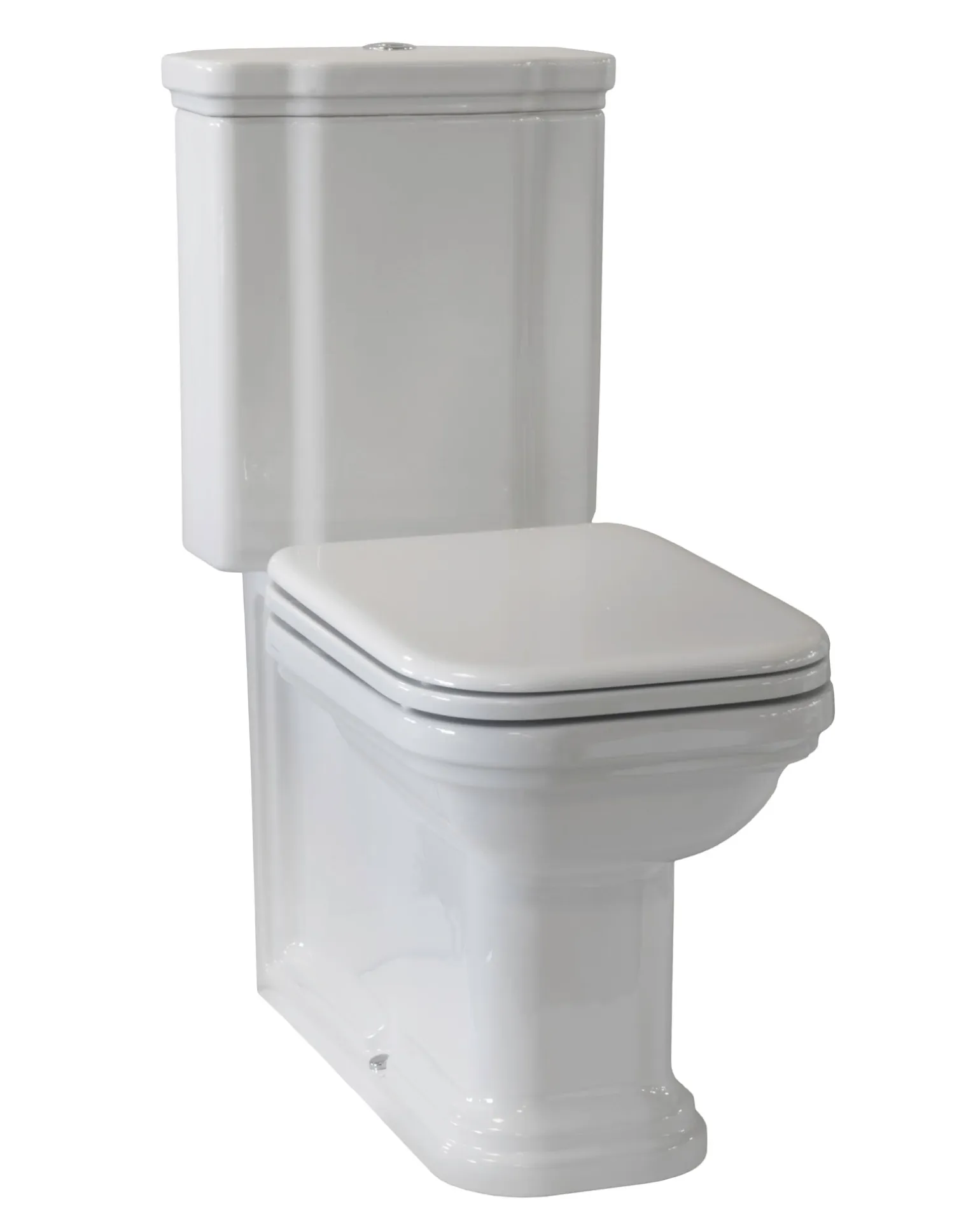 WC - Art Deco golvstående toalett med spolknapp & sits - Krom