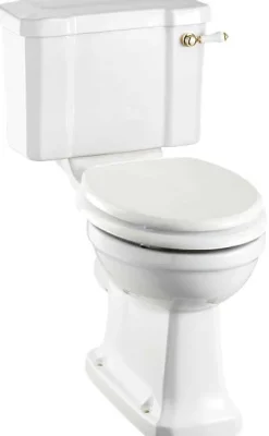 WC - Burlington golvstående toalett, smal cistern & sits, gulddetaljer