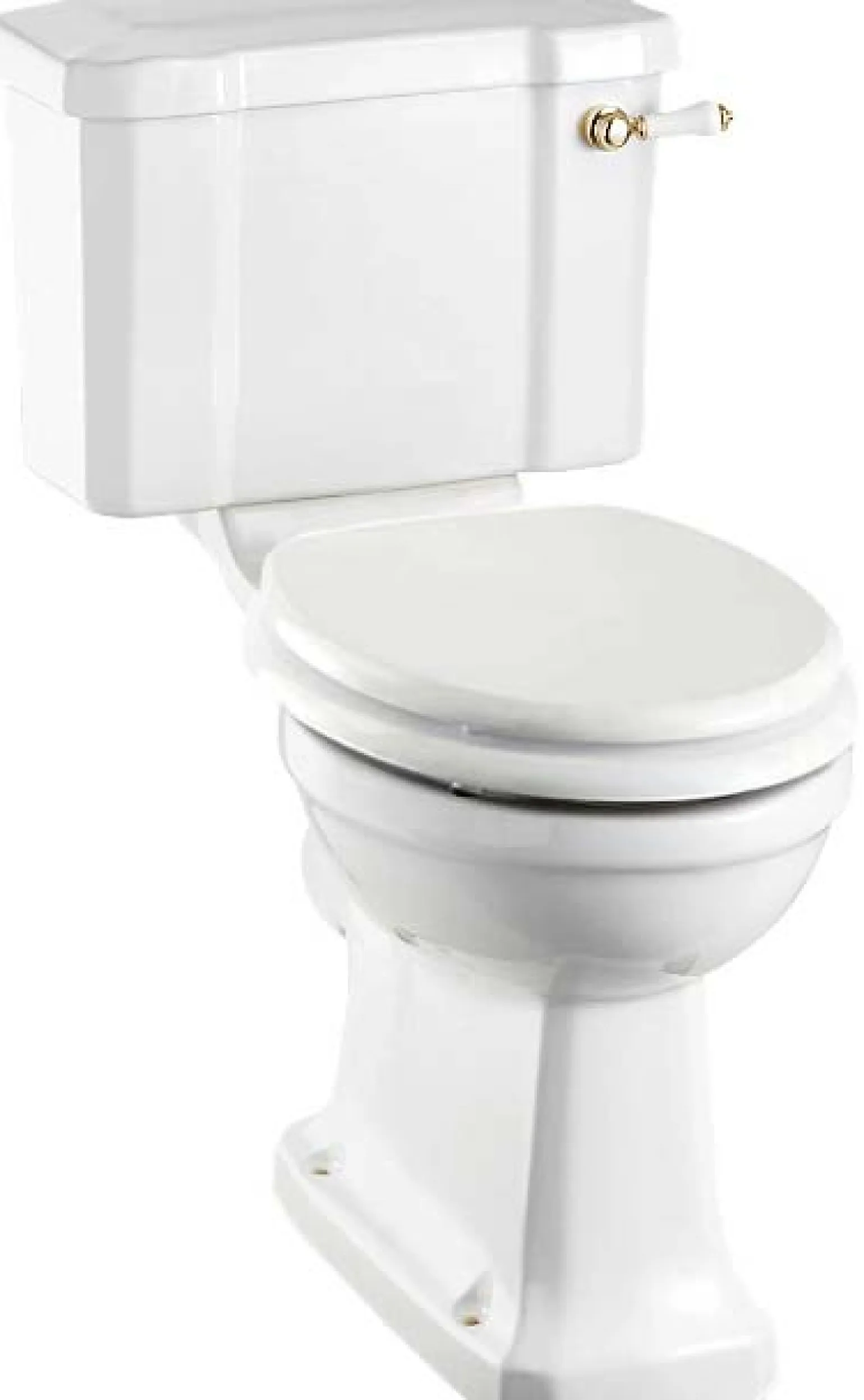 WC - Burlington golvstående toalett, smal cistern & sits, gulddetaljer