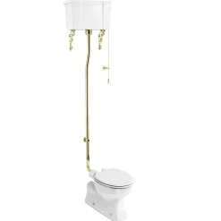 WC - Burlington högspolande toalett, väggcistern & sits - gulddetaljer