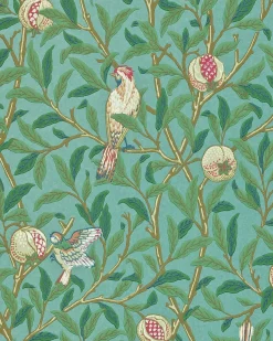 William Morris & Co. Tapet - Bird & Pomegranate Turquoise/Coral