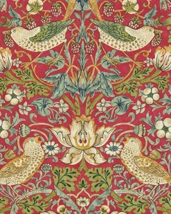 William Morris & Co. Tapet - Strawberry Thief crimson/slate