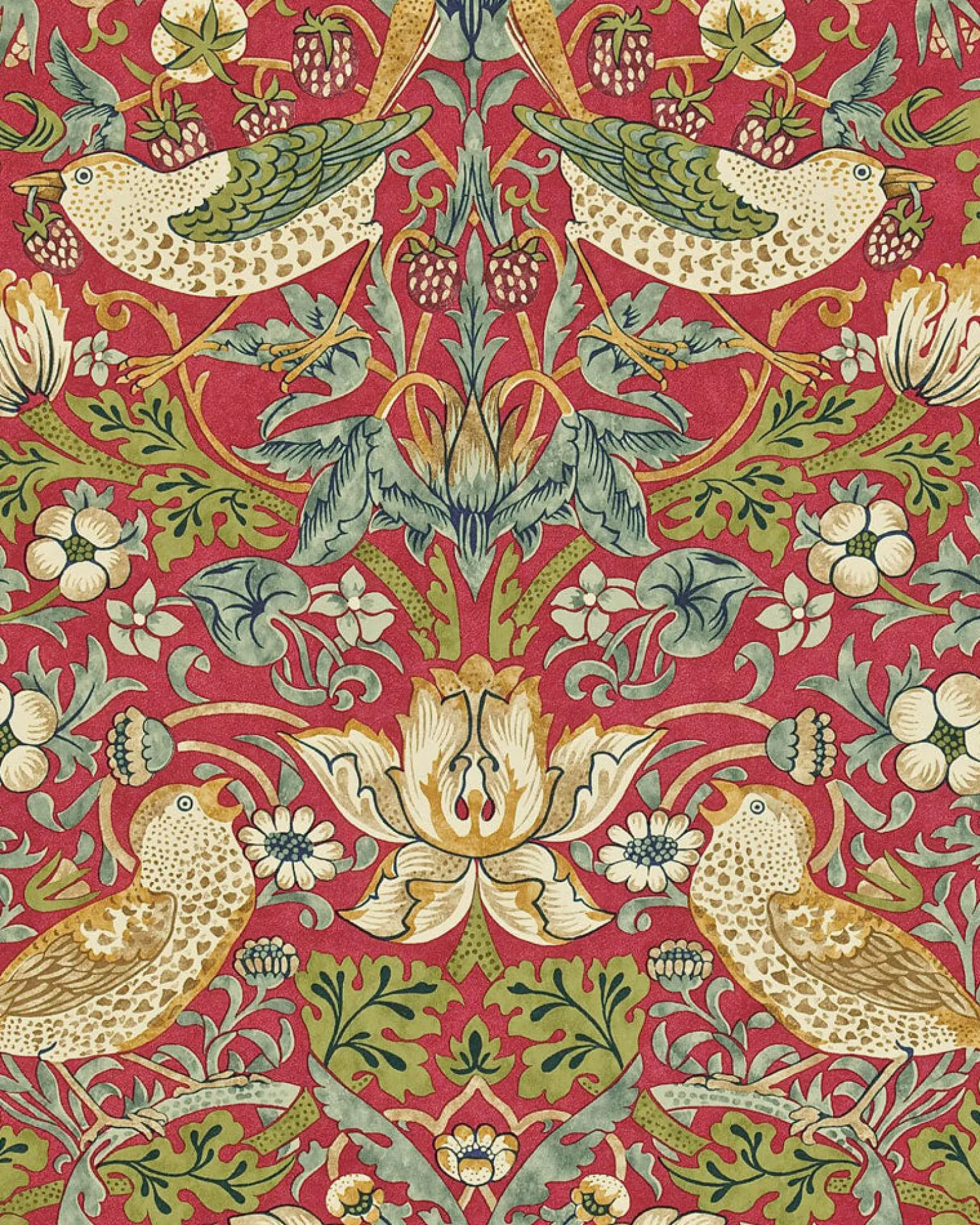 William Morris & Co. Tapet - Strawberry Thief crimson/slate